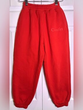 Comfrt Kids Standard Sweatpants Red Oversized Fleece Joggers Size M